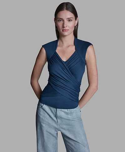 Bcbg Women's V-Neck Sleeveless Wrap Detail Top