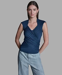 Bcbg Women's V-Neck Sleeveless Wrap Detail Top