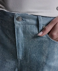 Bcbg Women's Mid-Rise Embellished Detail Wide-Leg Jeans