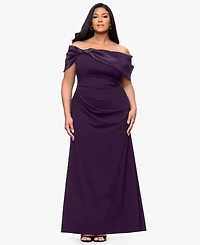Betsy & Adam Plus Ruched Off-the-Shoulder Ball Gown