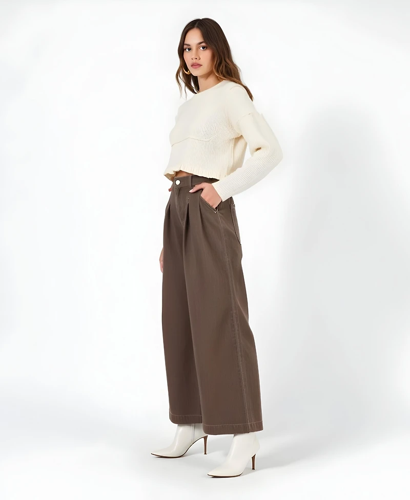 Modenaire Women's High-Waist Wide-Leg Pleated Pants