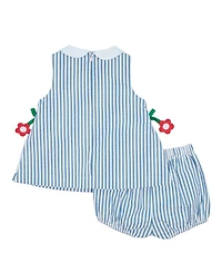 Florence Eiseman Baby Girl Seersucker Dress & Bloomer With Flowers