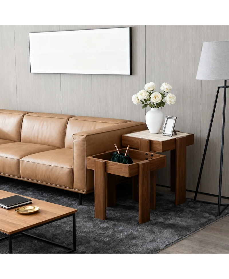 LuxenHome 2-Tier Farmhouse Side Table, Engineered Wood Sofa or Bedside Storage Stand