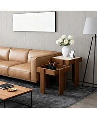 LuxenHome 2-Tier Farmhouse Side Table, Engineered Wood Sofa or Bedside Storage Stand