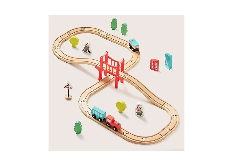 Tiny Land Wooden Train Set for Children 39 Pcs