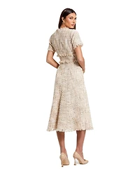 Mac Duggal Petite Boucle Short Sleeve A Line Midi Dress