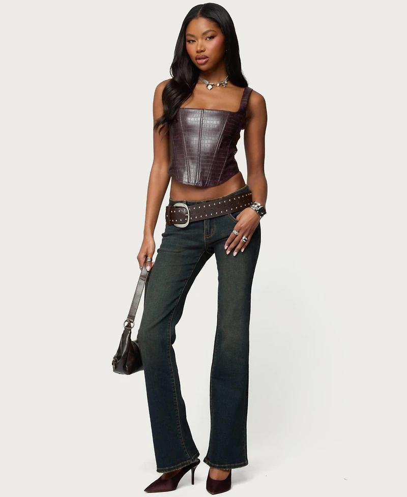 Edikted Women's Shana Faux Croc Corset Top