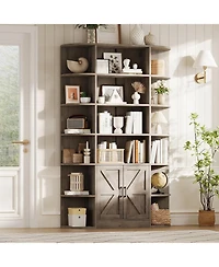 gaomon Bookshelf with Doors,6 Tier Bookcase with Storage Cabinet, Modern Farmhouse Freestanding Wood Display Shelves with Book Storage Cabinet