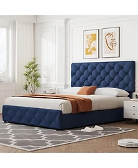 gaomon Full Size Bed Frame with 4 Storage Drawers and Adjustable Headboard, Linen Upholstered Platform Beds