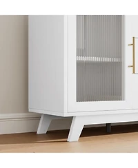 gaomon Modern Farmhouse Buffet Storage Cabinet with Glass Door, 56" Large Sideboard Door/3 Drawers/Adjustable Shelf, Wood Coffee