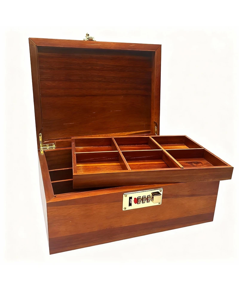 Yigii Solidwood Storage Box with Lock and Divider