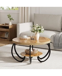 gaomon Round Coffee Table 30" Center Table, 2-Tier Coffee Table Industrial Tables with Adjustable Feet, Living Room Tables with Storage Shelf
