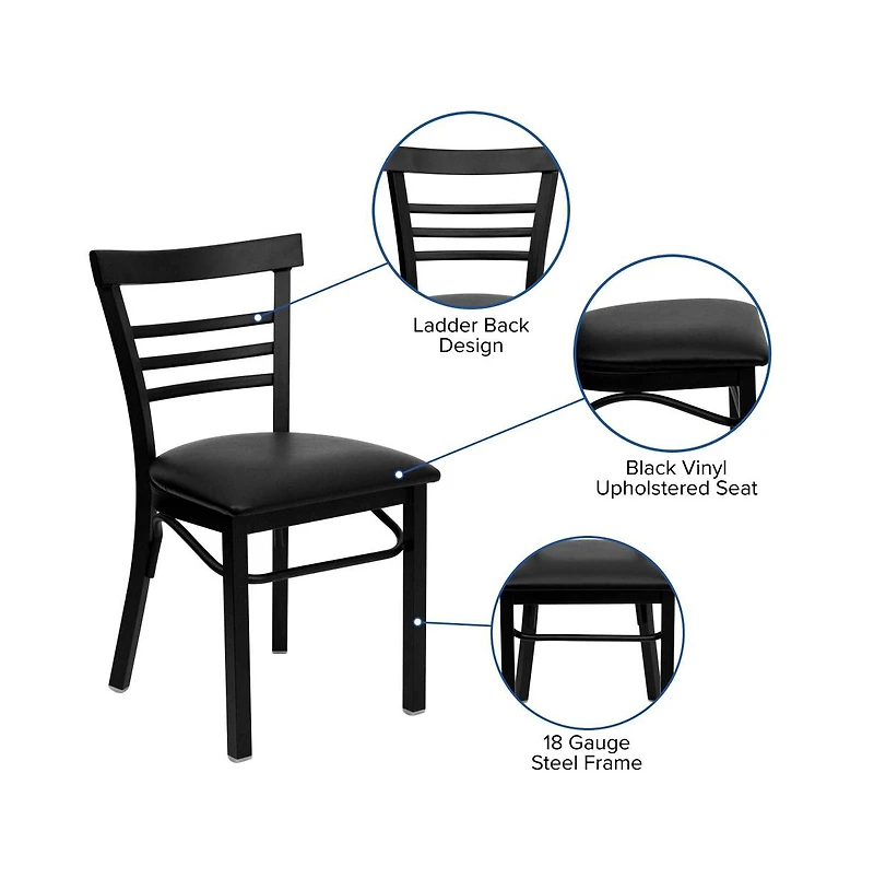 Emma+Oliver Three-Slat Ladder Back Metal Restaurant Dining Chair