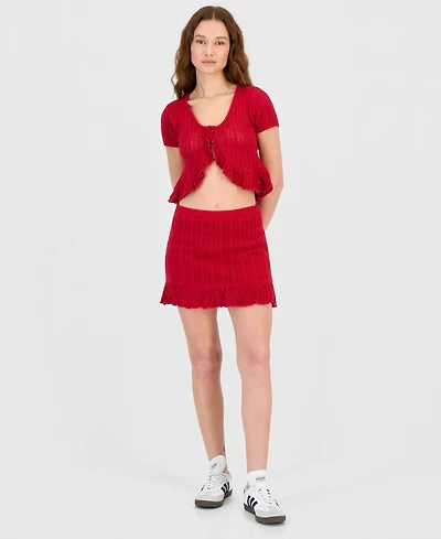 Ultra Flirt Juniors' Crochet Ruffled-Hem Mini Skirt