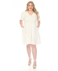 White Mark Plus V-Neck Short Sleeve Dress