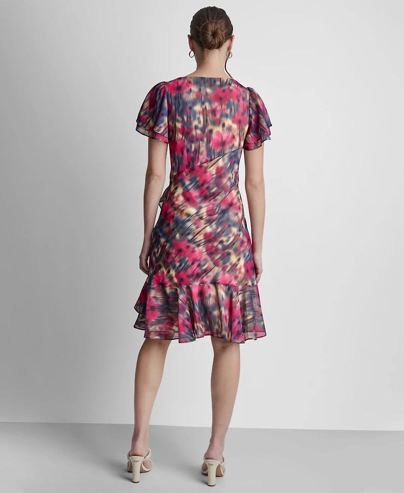 Dkny Petite Flutter-Sleeve Jewel Neck Dress