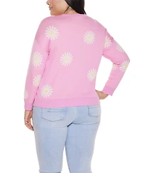 Belldini Plus Jacquard-Flower Crew Neck Sweater