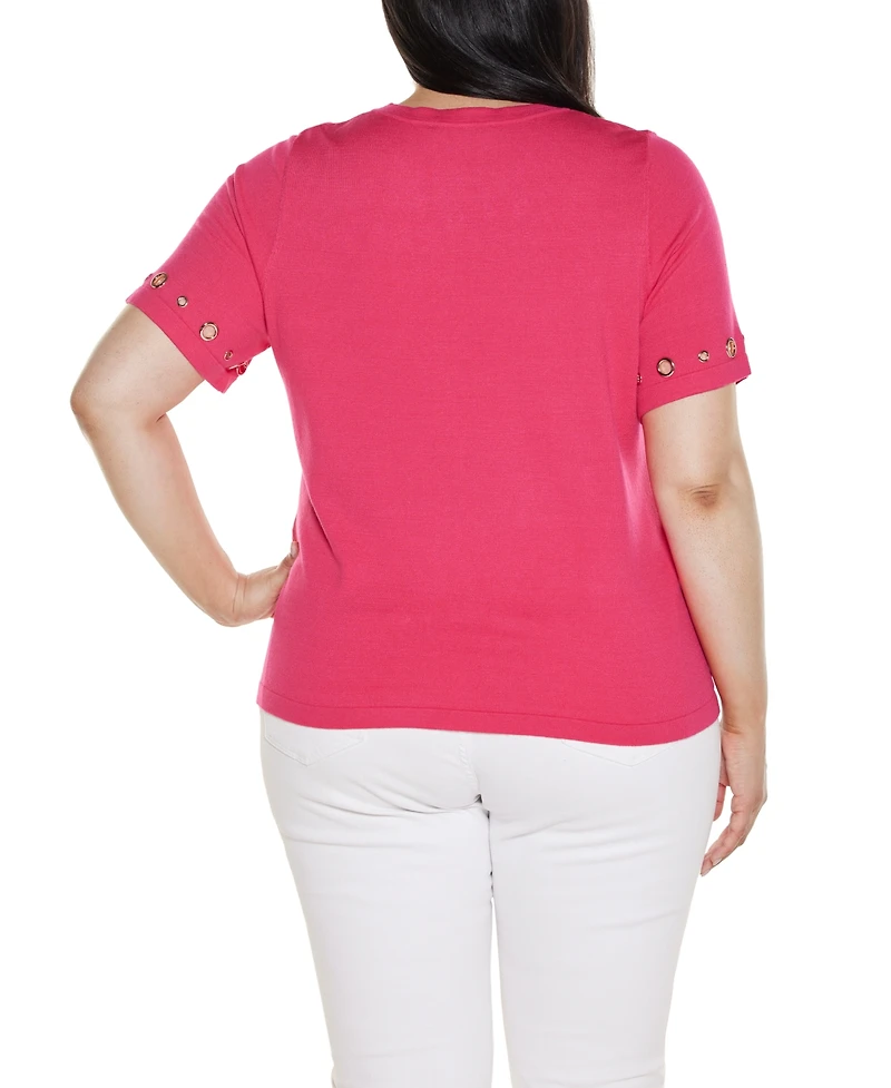 Belldini Plus Grommet-Detail Crew-Neck Sweater