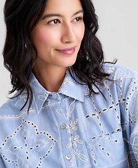 And Now This Women's Cotton Patchwork-Embroidered Camp Shirt, Macy's Exclusive