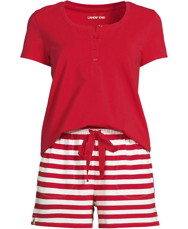 Lands' End Women's Knit 2 Piece Pajama Set - Short Sleeve Top and Shorts