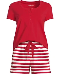 Lands' End Women's Knit 2 Piece Pajama Set - Short Sleeve Top and Shorts