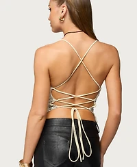 Edikted Women's Sequin Crisscross Cowl Neck Top