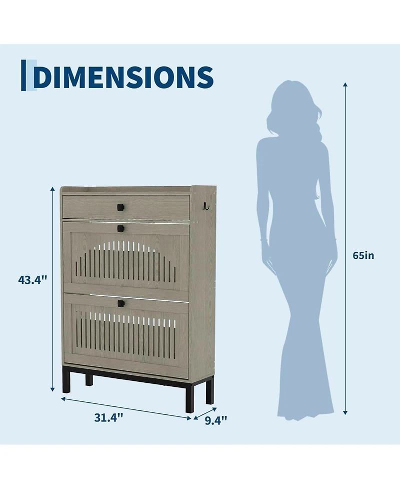 gaomon Shoe Storage Cabinet with 2 Flip Drawers & Top Drawer, Compact Shoe Organizer Cabinet for Entryway, Living Room