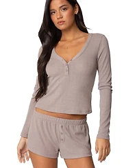 Edikted Womens Keely Pointelle Henley Top