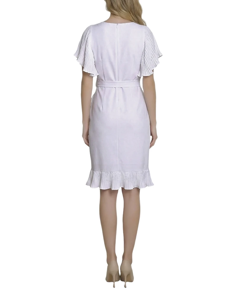 Ny Collection Petite Short-Sleeve Pleated Ruffle Dress