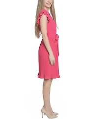 Ny Collection Petite Plisse Pleated Short-Sleeve Dress