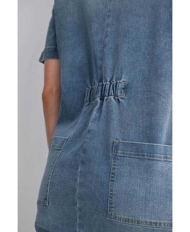 Hello Miz Maternity Nursing-Friendly Button Down Collared Short Sleeve Romper