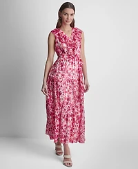 Dkny Women's Sleeveless Ruffle V-Neck Dress