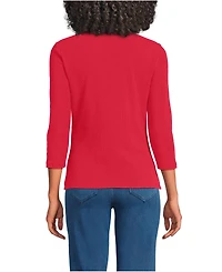 Lands' End Women's 3/4 Sleeve Polished Rib Henley Top