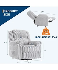 gaomon Corduroy Recliner Chair, Manual Recliner Sofa with Handle, Pillow Top Arms, Thick Padding