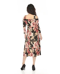 White Mark Women's Cold Shoulder 3/4 Sleeve Dress