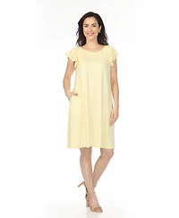 White Mark Women's Crew Neck Ruffle Sleeve Dress