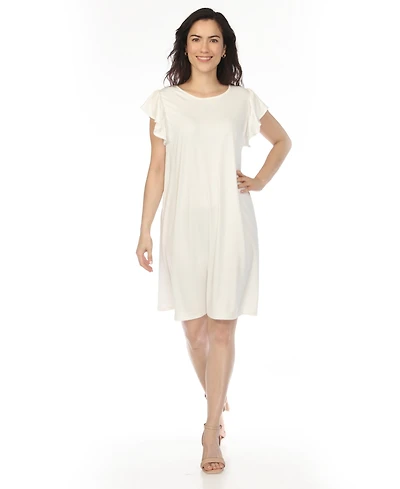 White Mark Women's Crew Neck Ruffle Sleeve Dress