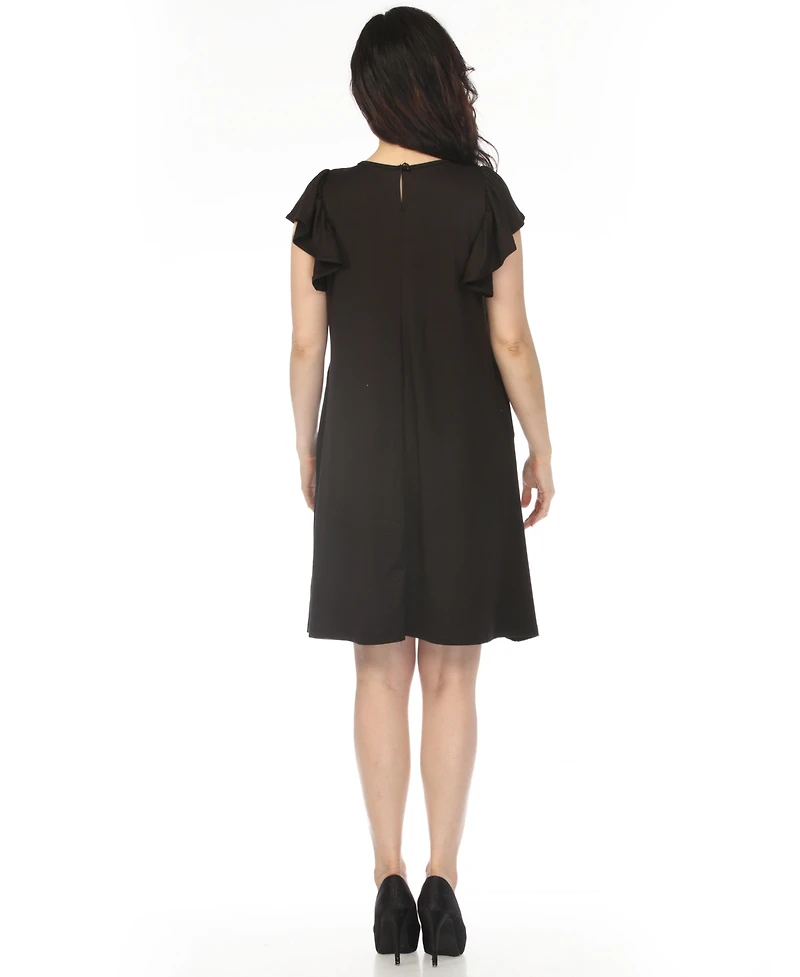 White Mark Women's Crew Neck Ruffle Sleeve Dress