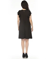 White Mark Women's Crew Neck Ruffle Sleeve Dress