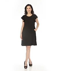 White Mark Women's Crew Neck Ruffle Sleeve Dress