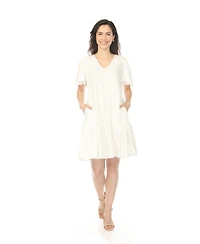 White Mark Women's V-Neck Short Sleeve Dress