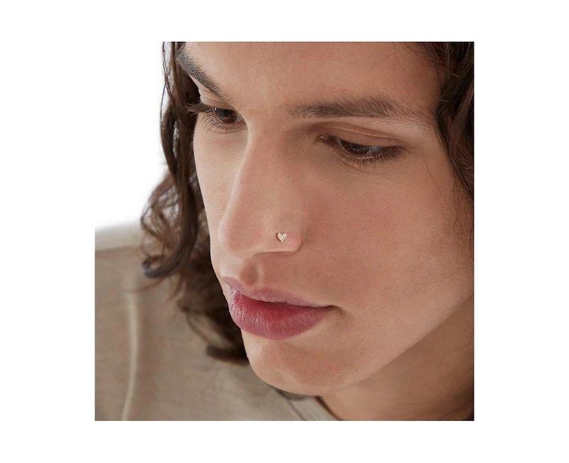 Curata Jewelry Solid 14k Yellow Gold 20G 5mm Cubic Zirconia Heart Nose Stud Ring