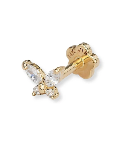 Curata Jewelry Solid 14k Yellow Gold Marquise Cubic Zirconia Butterfly Cartilage Labret Flat-back Piercing