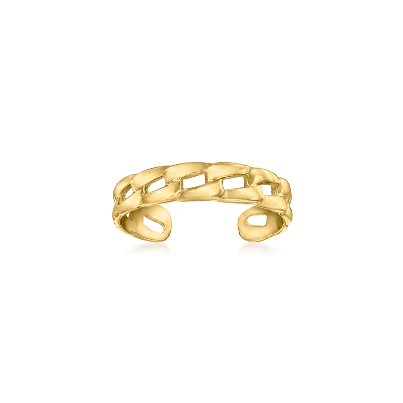 Curata Jewelry Solid 10k Yellow Gold 4mm Flat Curb Link Adjustable Toe Ring