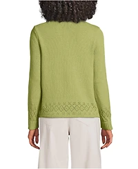 Lands' End Women's Pointelle Crew Neck Cardigan Sweater
