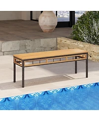 Gymax 2Pcs Wicker Patio Bench/Acacia Wood Seat Removable Padded Cushion for Deck