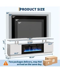 gaomon 70" Fireplace Tv Stand with 36" Electric Fireplace Heater, 12 Flame and 7 Led Color Modes, High-Gloss Entertainment Center with 2-Tie