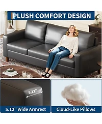 gaomon Mid-Century Modern Sofa, Comfy Faux Leather Couch with Deep Seat, Cozy 3 Seater Couch for Living Rooms Offices Apartments, Easy Assembly