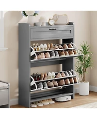 gaomon Shoe Cabinet with 2 Flip Drawers & 1 Top Drawer, Wooden Shoe Storage Organizer, Adjustable Shelves, Hidden Cabinet for Hallway or Living Room