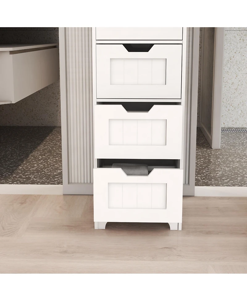 Rainsken Bathroom Floor Cabinet, Freestanding Storage Organizer with 4 Drawers for Living Room, Laundry and Entryway